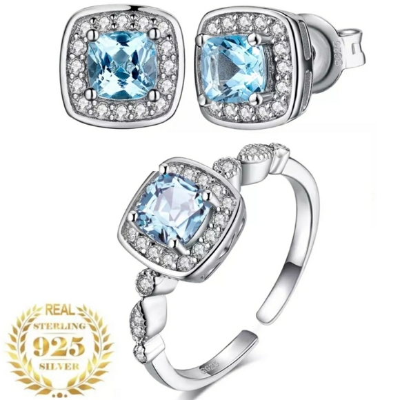 🎀Genuine S925 Topaz &Diamond Earings and Ring Set - Picture 11 of 11